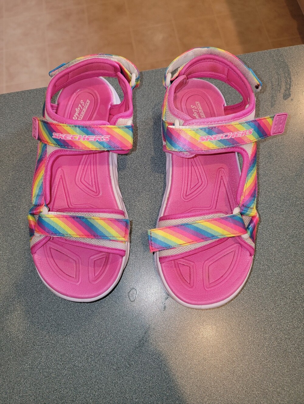 Skechers S-Lights Rainbow Light-Up Sandals Big Girls Size 4